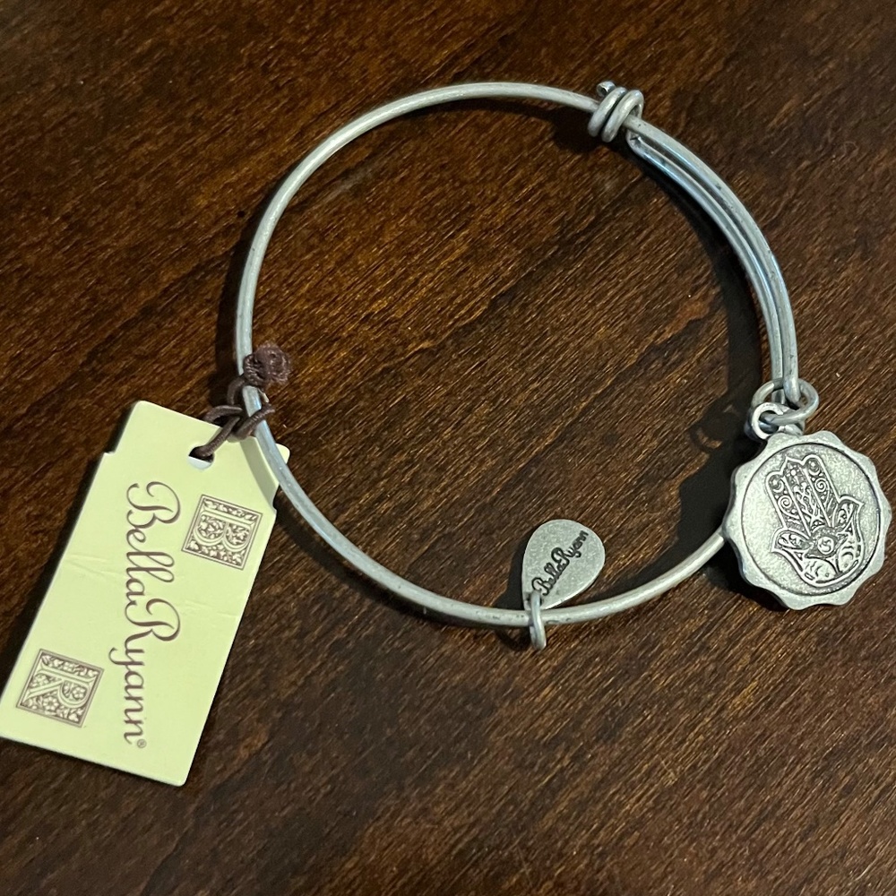 Bella Ryann Hamsa in Sun Shaped Charm Expandable Bangle Bracelet in Silvertone
